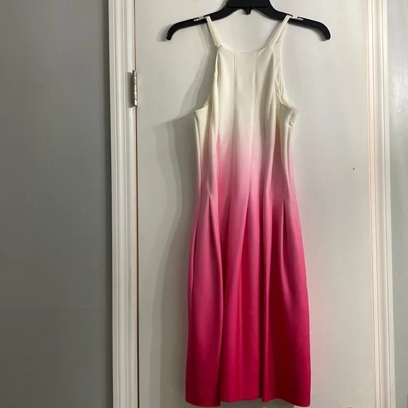 calvin klein pink ombre dress New CALVIN KLEIN Size 12 Ombre Seamed White/Pink Fit & Flare Dress Retail $134